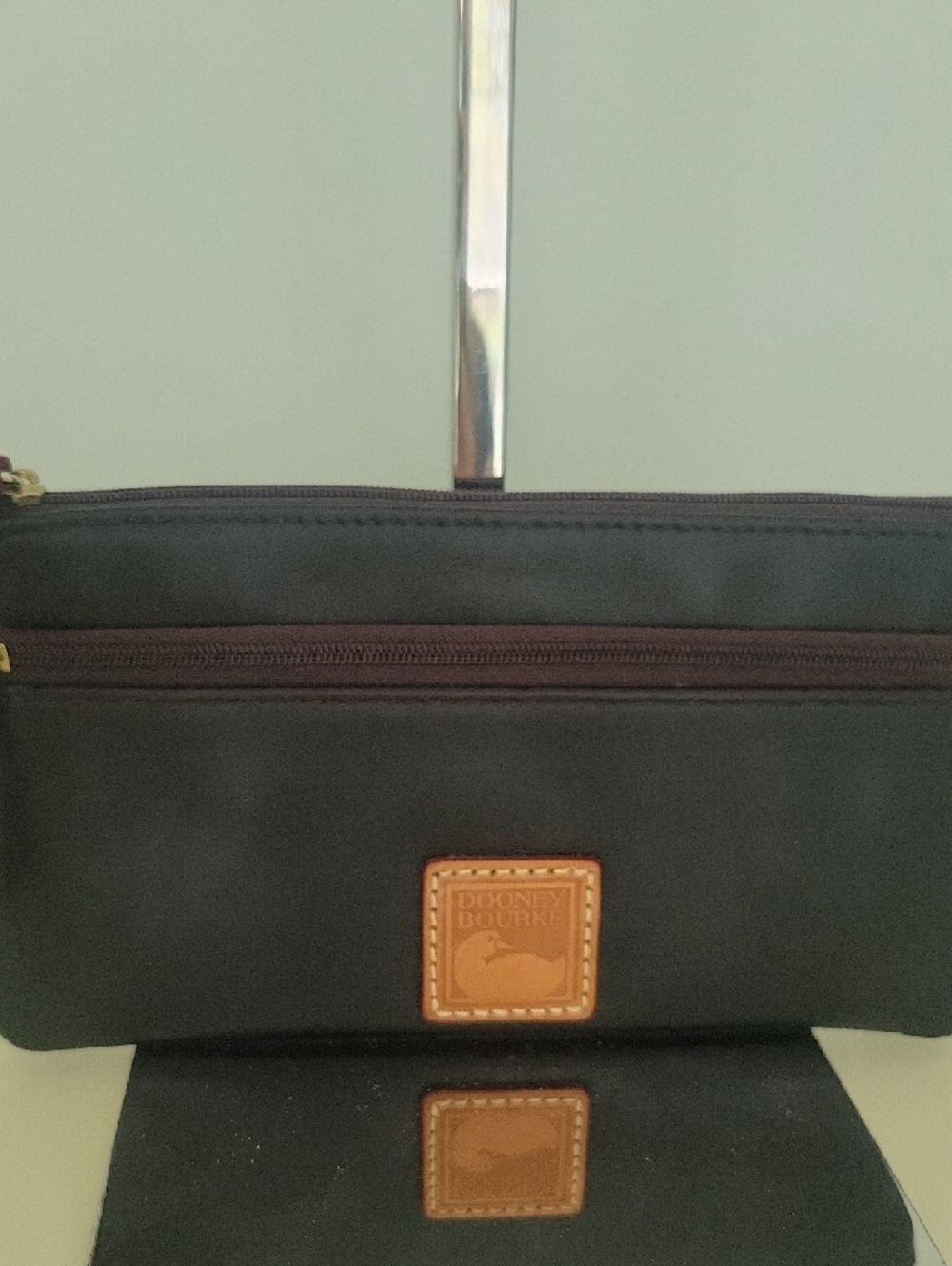 Dooney & Bourke Black Leather Zip Pouch Wallet with Brown Trim - Picture 3 of 12